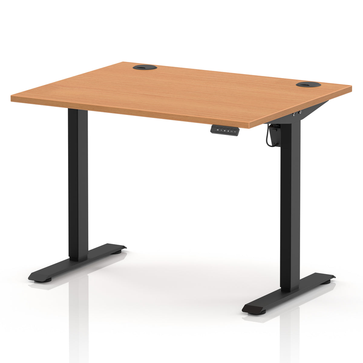 Air Lite Height Adjustable Desk With Cable Ports 1000mm Beech Black - Industrious Decor