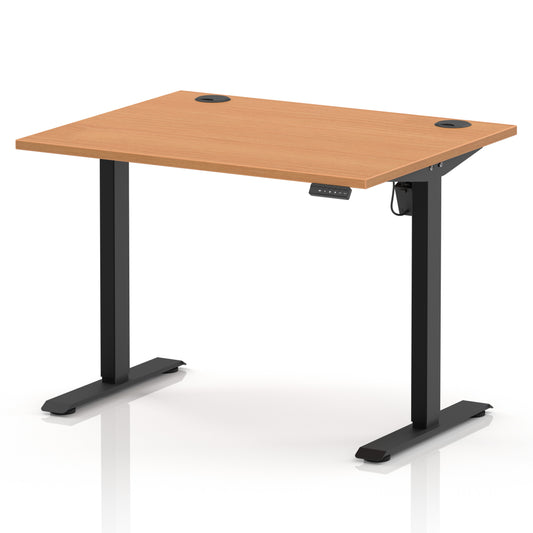 Air Lite Height Adjustable Desk With Cable Ports 1000mm Beech Black - Industrious Decor