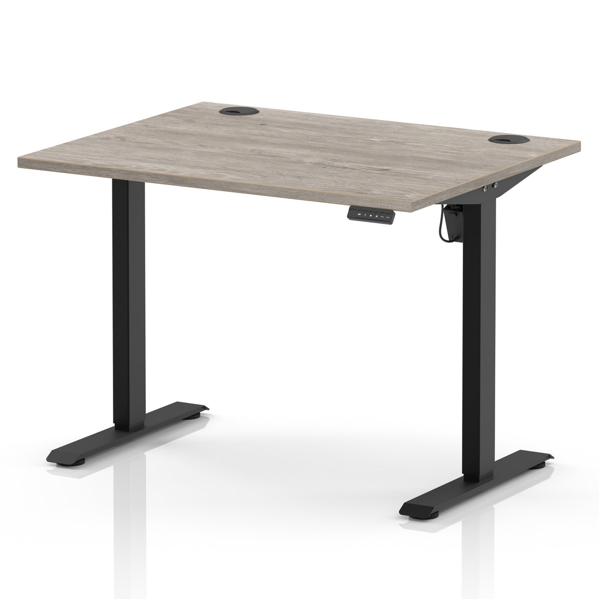 Air Lite Height Adjustable Desk With Cable Ports 1000mm Grey Oak Black - Industrious Decor