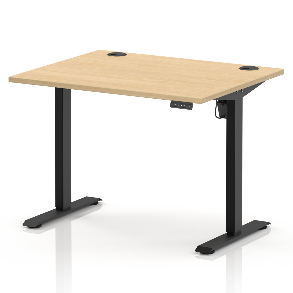 Air Lite Height Adjustable Desk With Cable Ports 1000mm Maple Black - Industrious Decor
