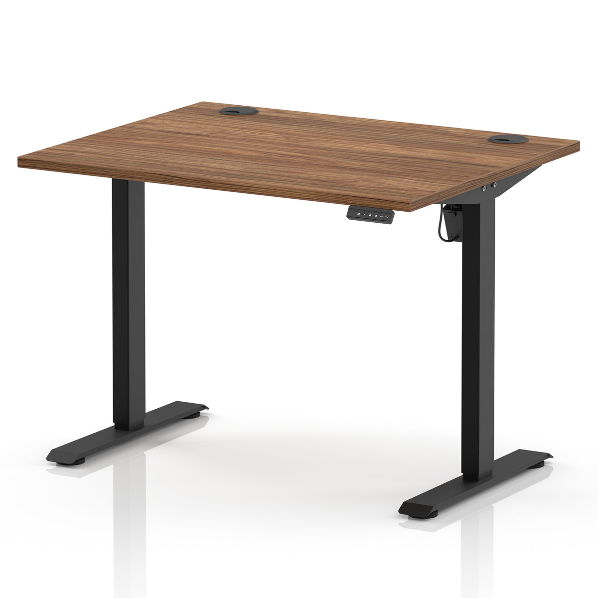 Air Lite Height Adjustable Desk With Cable Ports 1000mm Walnut Black - Industrious Decor