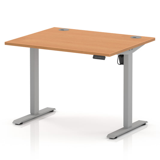 Air Lite Height Adjustable Desk With Cable Ports 1000mm Beech Silver - Industrious Decor