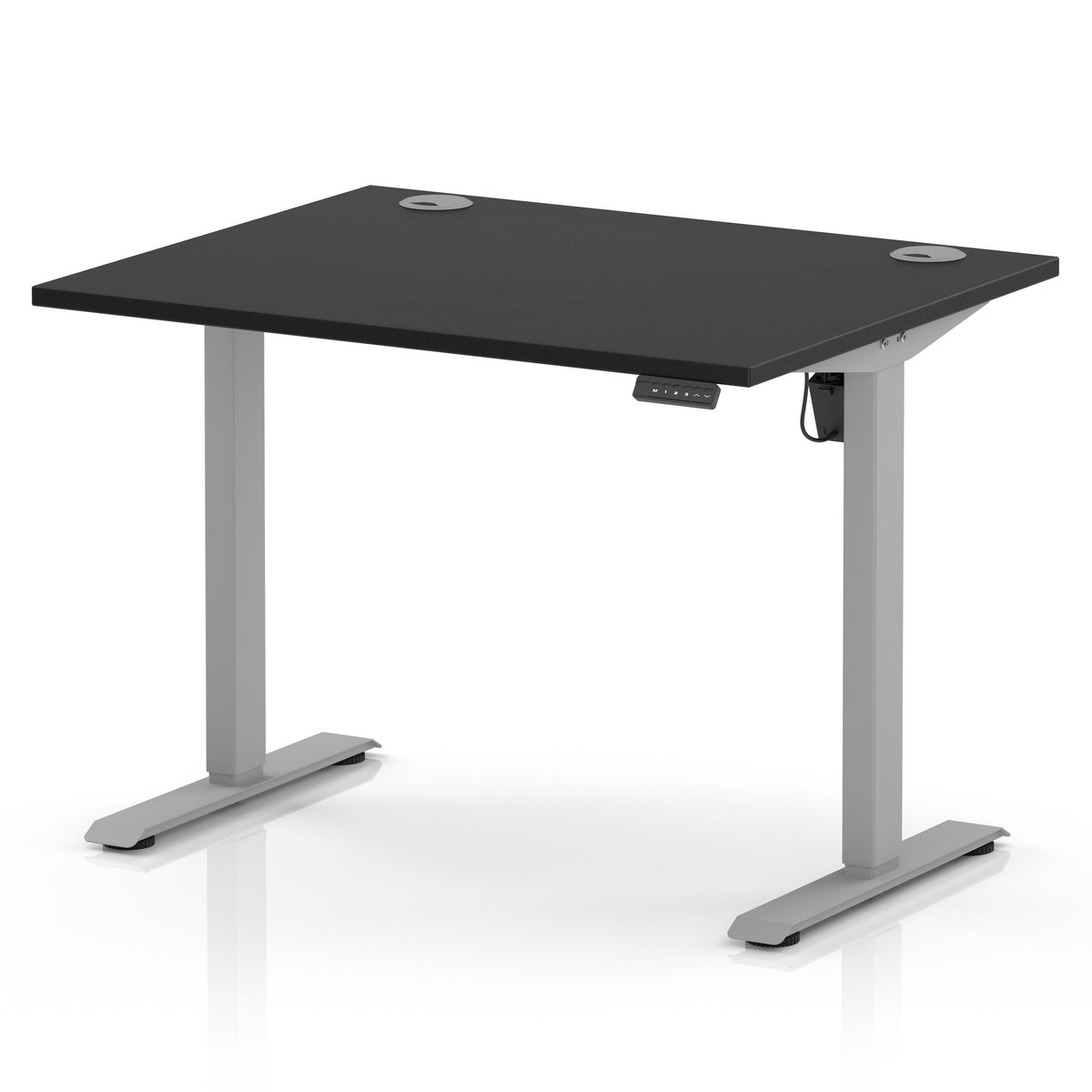 Air Lite Height Adjustable Desk With Cable Ports 1000mm Black Silver - Industrious Decor