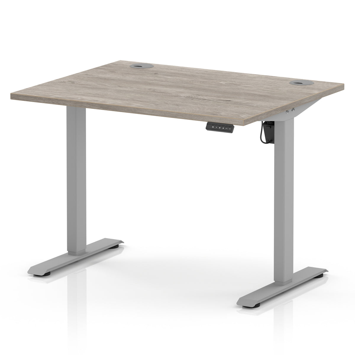 Air Lite Height Adjustable Desk With Cable Ports 1000mm Grey Oak Silver - Industrious Decor