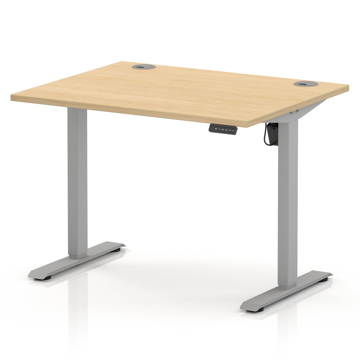 Air Lite Height Adjustable Desk With Cable Ports 1000mm Maple Silver - Industrious Decor