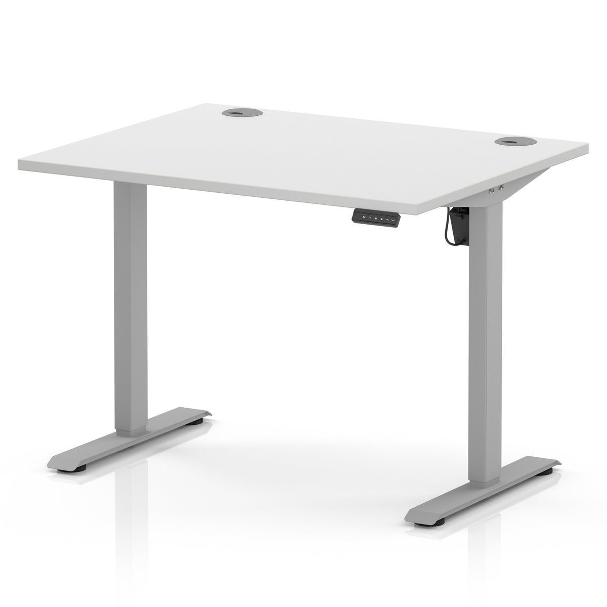 Air Lite Height Adjustable Desk With Cable Ports 1000mm White Silver - Industrious Decor