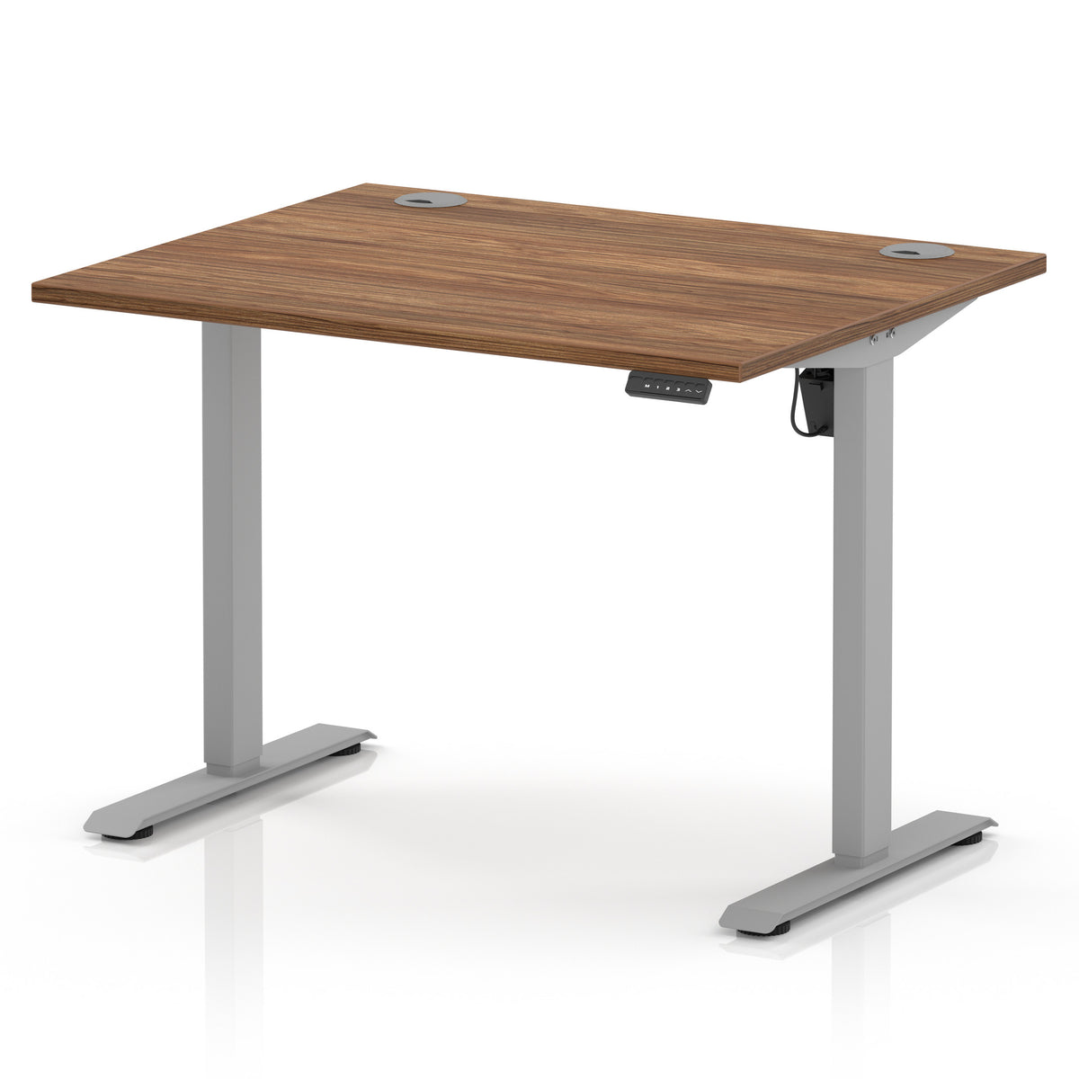 Air Lite Height Adjustable Desk With Cable Ports 1000mm Walnut Silver - Industrious Decor