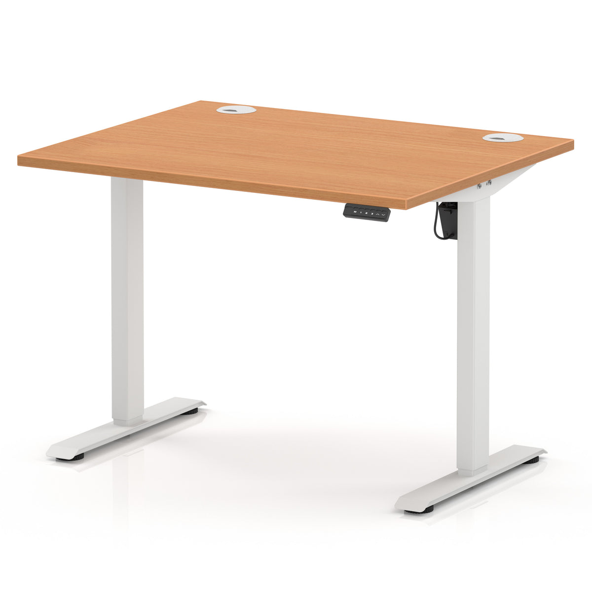 Air Lite Height Adjustable Desk With Cable Ports 1000mm Beech White - Industrious Decor