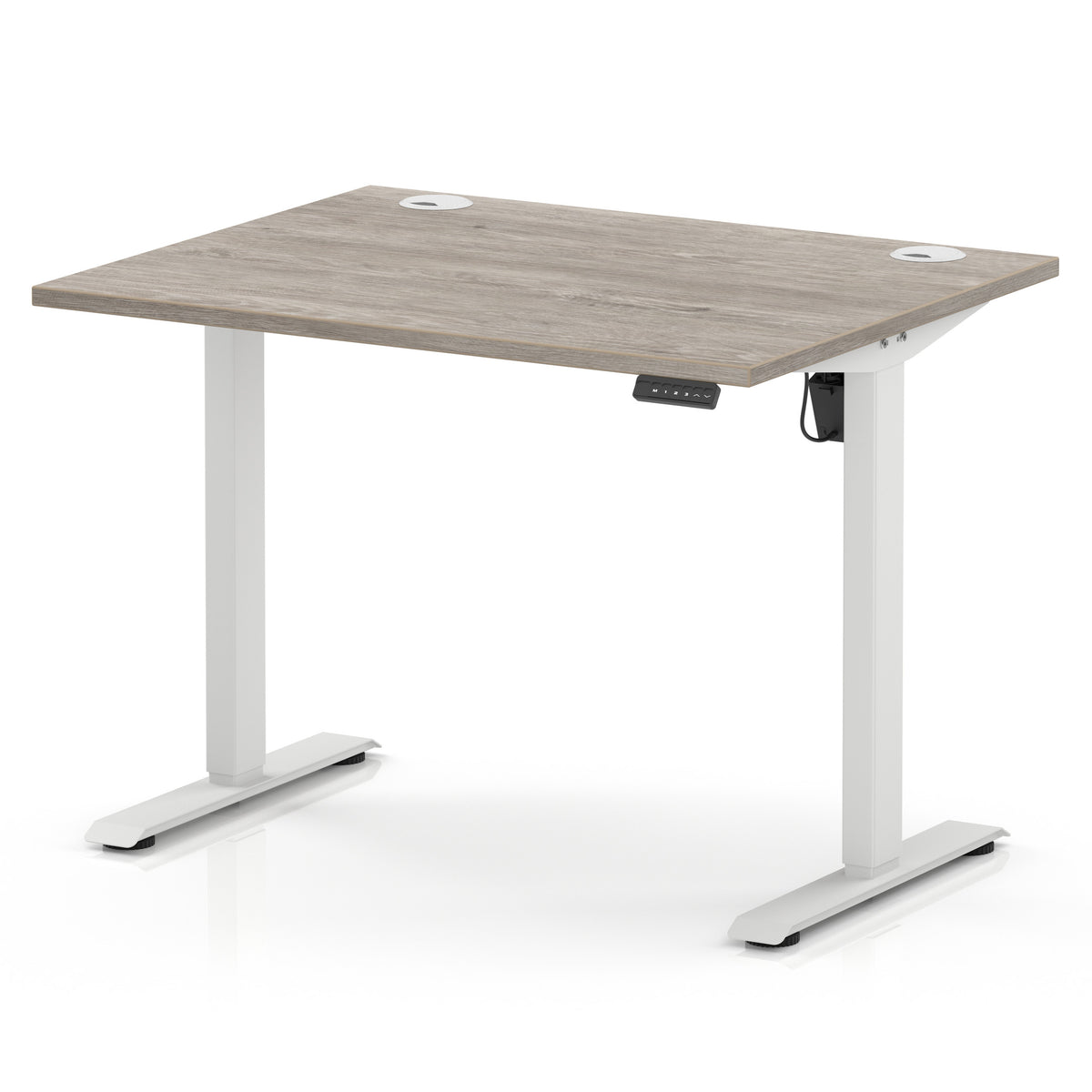 Air Lite Height Adjustable Desk With Cable Ports 1000mm Grey Oak White - Industrious Decor