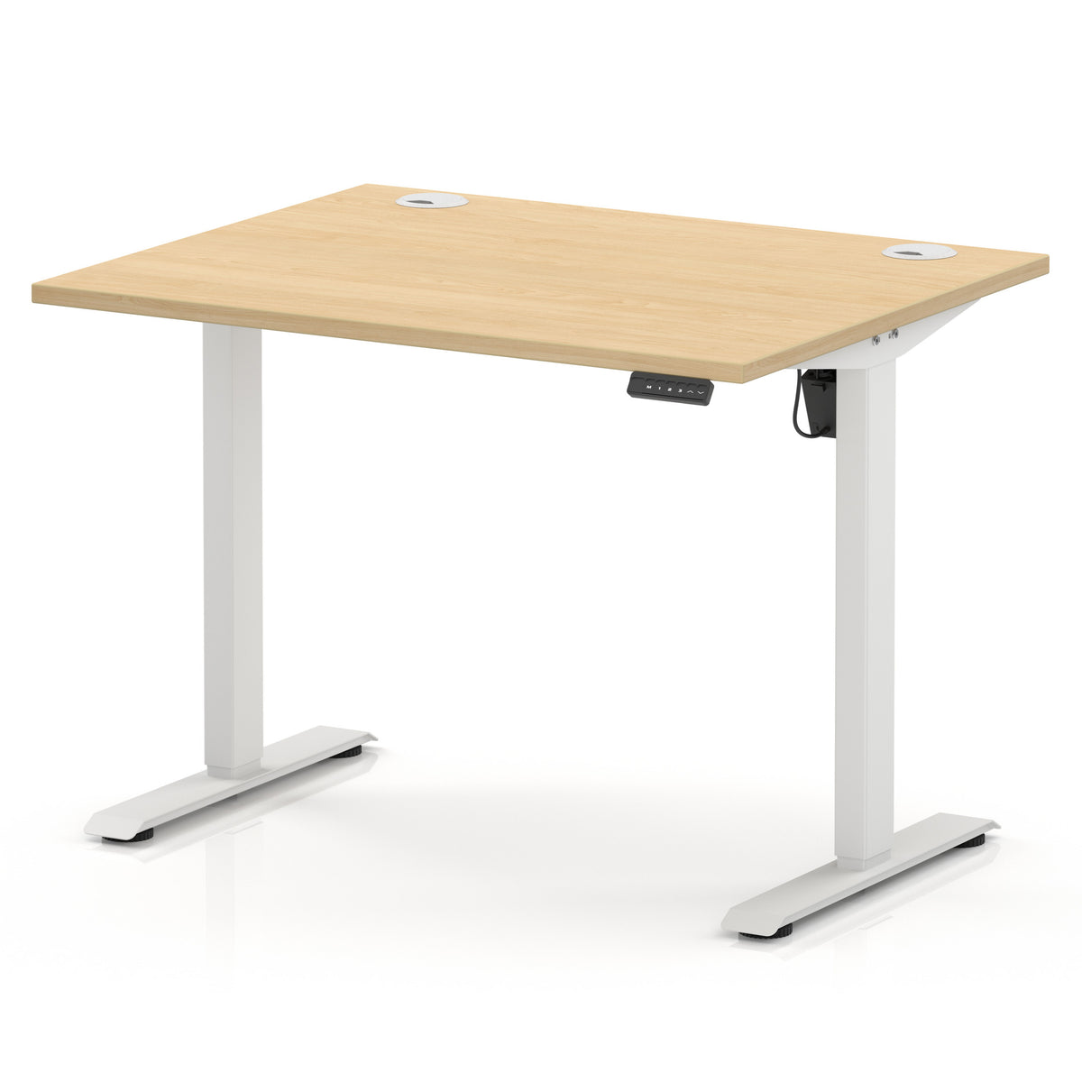 Air Lite Height Adjustable Desk With Cable Ports 1000mm Maple White - Industrious Decor