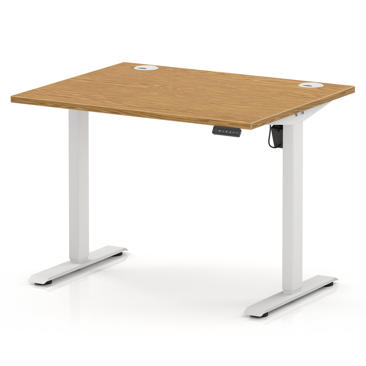 Air Lite Height Adjustable Desk With Cable Ports 1000mm Oak White - Industrious Decor