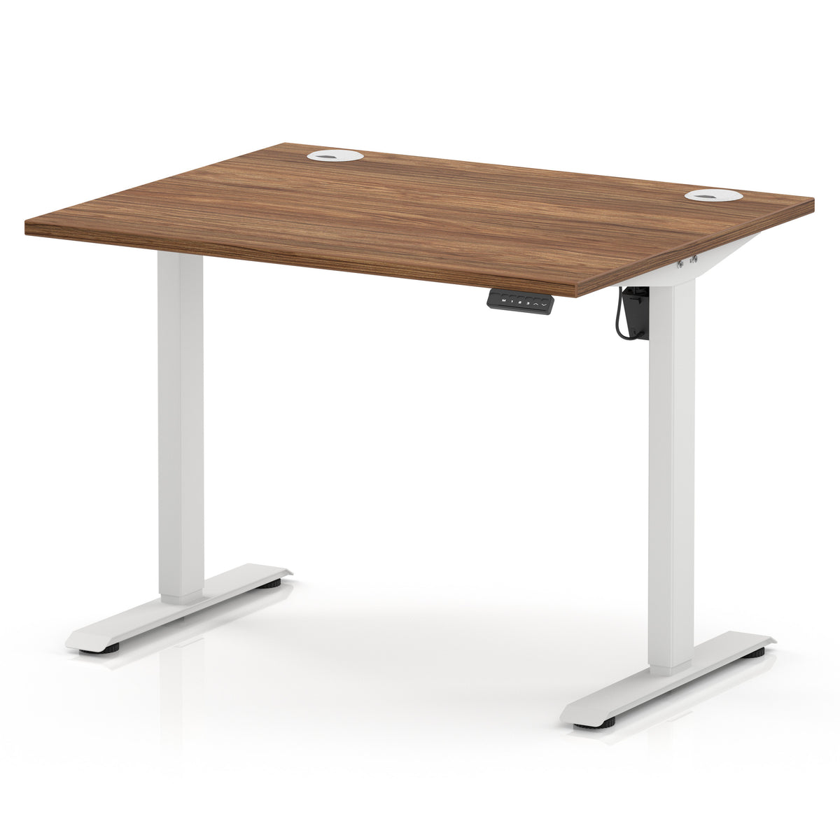 Air Lite Height Adjustable Desk With Cable Ports 1000mm Walnut White - Industrious Decor