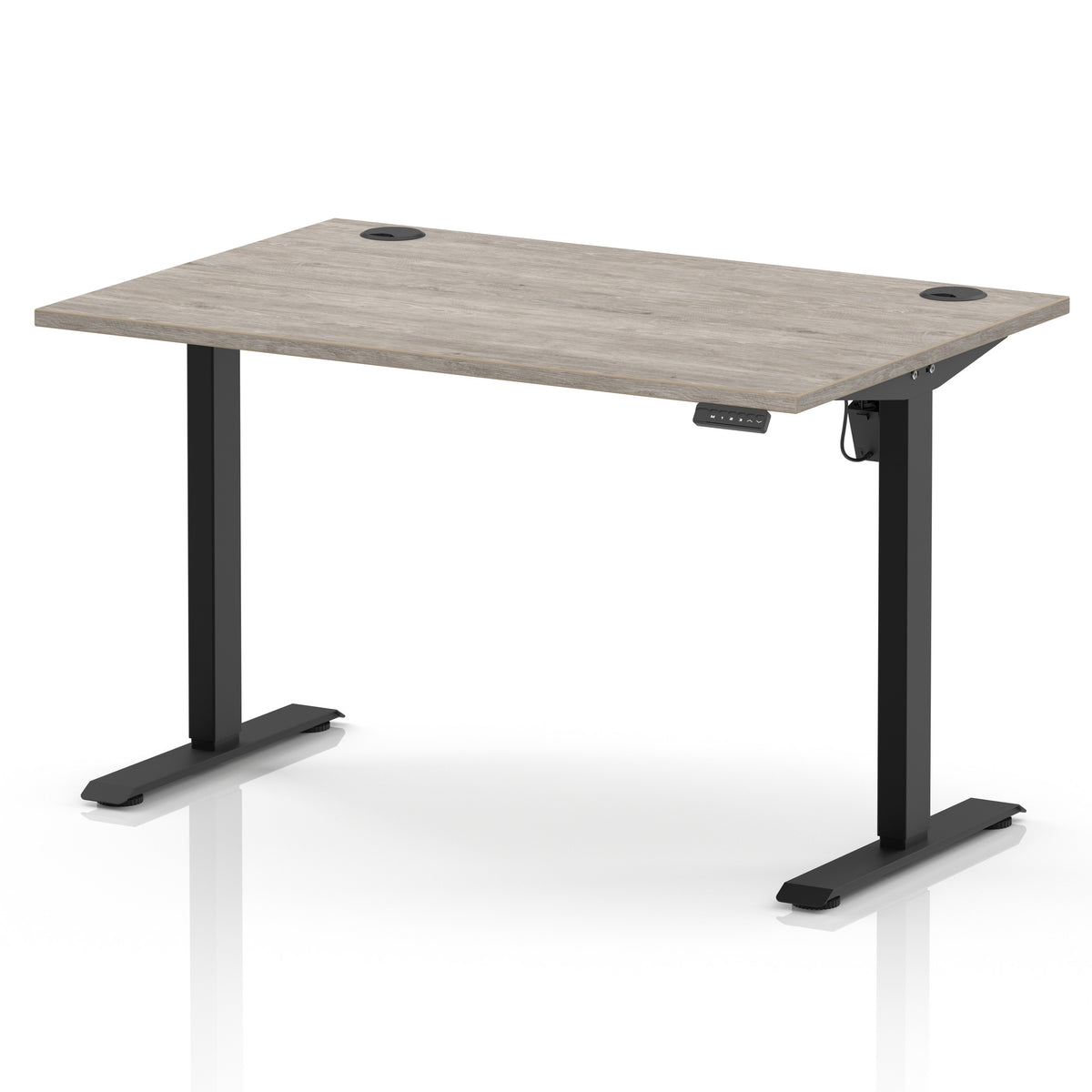 Air Lite Height Adjustable Desk With Cable Ports 1200mm Grey Oak Black - Industrious Decor