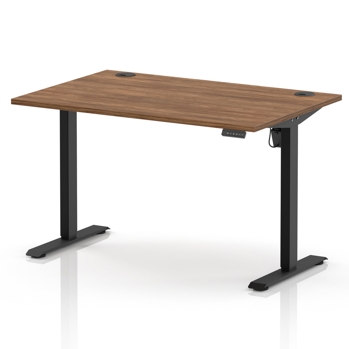 Air Lite Height Adjustable Desk With Cable Ports 1200mm Walnut Black - Industrious Decor