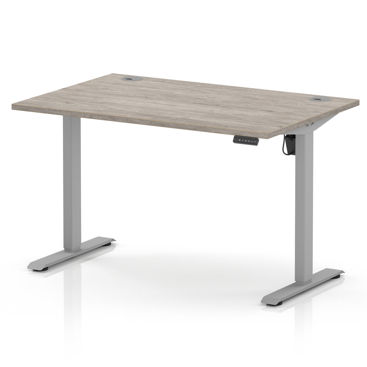 Air Lite Height Adjustable Desk With Cable Ports 1200mm Grey Oak Silver - Industrious Decor