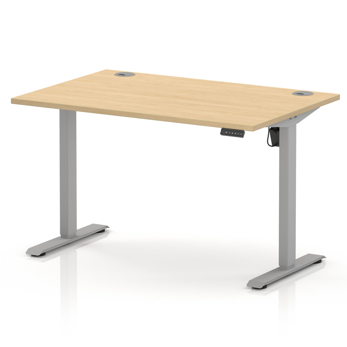 Air Lite Height Adjustable Desk With Cable Ports 1200mm Maple Silver - Industrious Decor