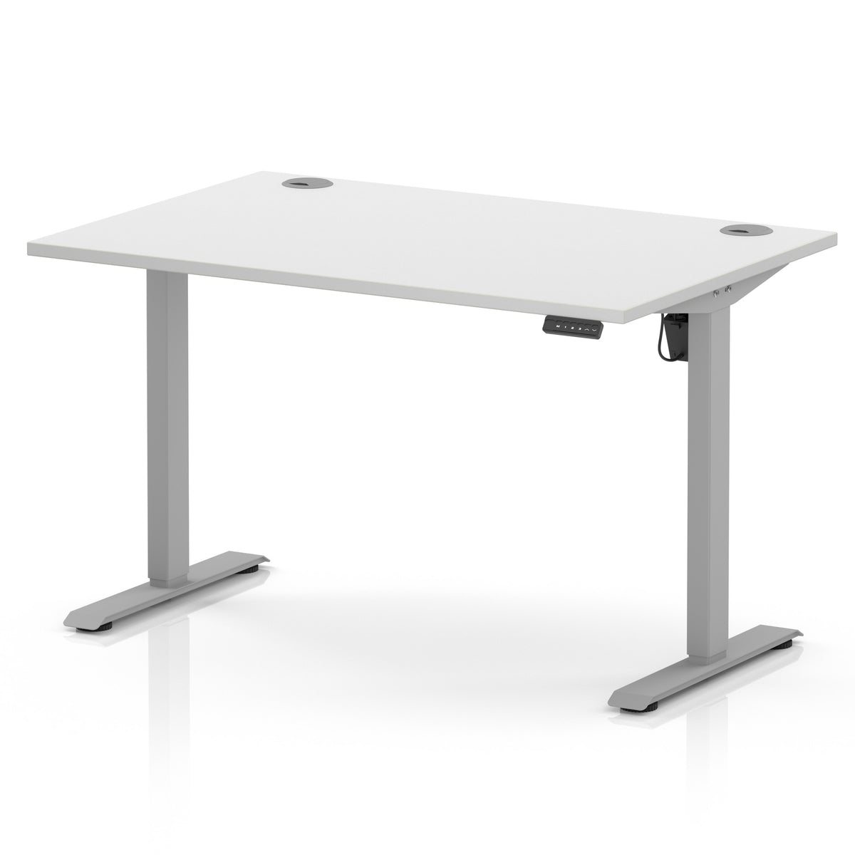 Air Lite Height Adjustable Desk With Cable Ports 1200mm White Silver - Industrious Decor