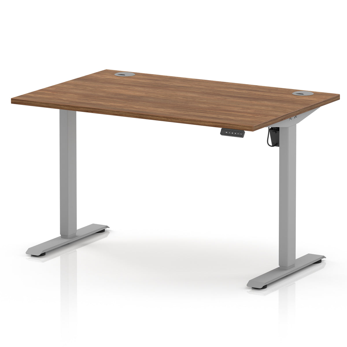 Air Lite Height Adjustable Desk With Cable Ports 1200mm Walnut Silver - Industrious Decor
