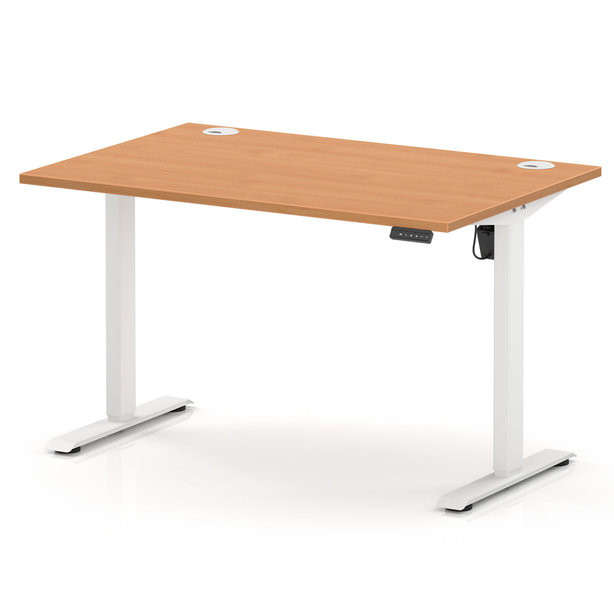 Air Lite Height Adjustable Desk With Cable Ports 1200mm Beech White - Industrious Decor