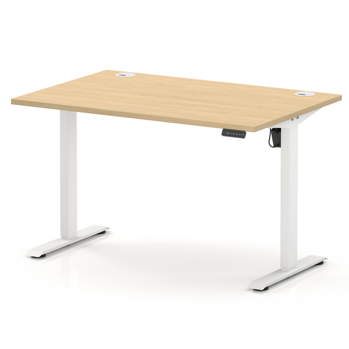 Air Lite Height Adjustable Desk With Cable Ports 1200mm Maple White - Industrious Decor
