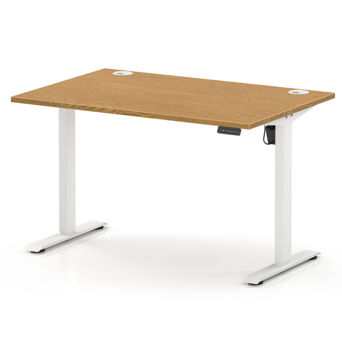 Air Lite Height Adjustable Desk With Cable Ports 1200mm Oak White - Industrious Decor