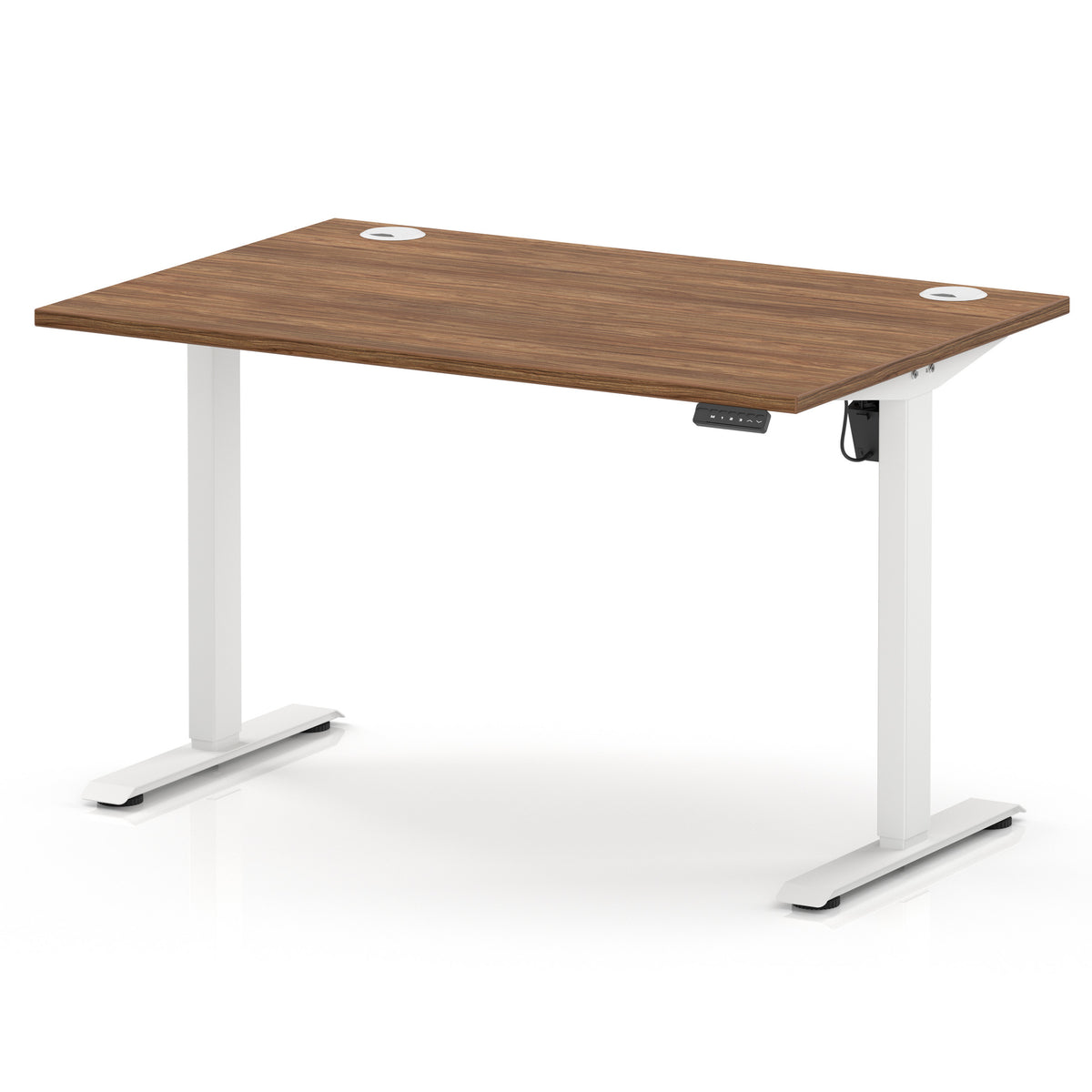 Air Lite Height Adjustable Desk With Cable Ports 1200mm Walnut White - Industrious Decor