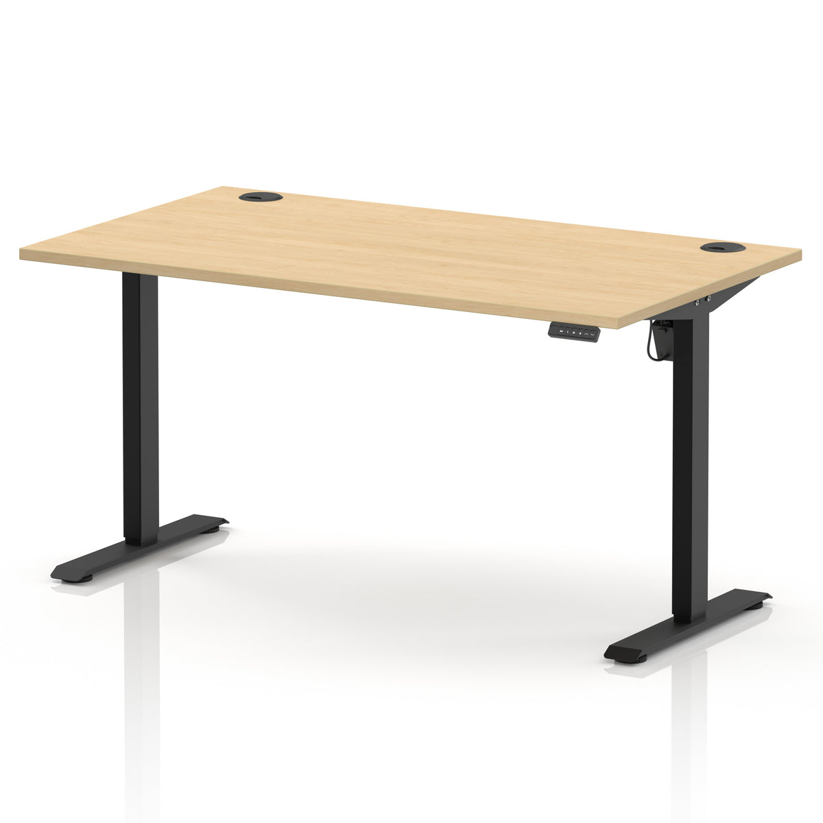 Air Lite Height Adjustable Desk With Cable Ports 1400mm Maple Black - Industrious Decor