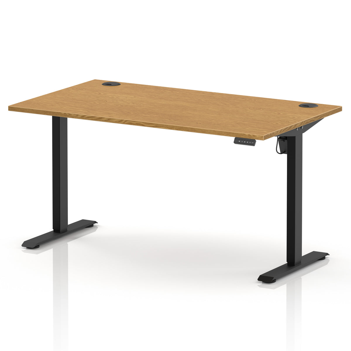 Air Lite Height Adjustable Desk With Cable Ports 1400mm Oak Black - Industrious Decor