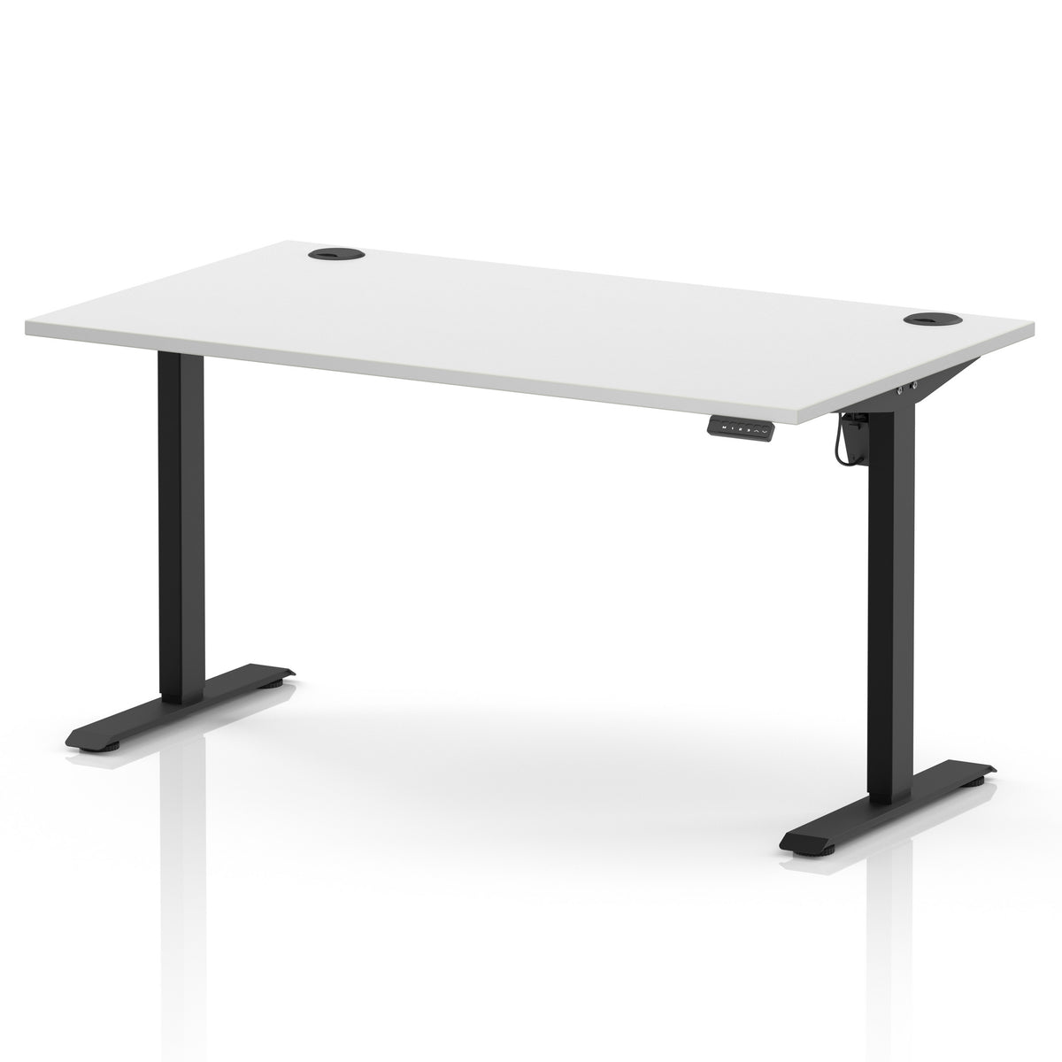Air Lite Height Adjustable Desk With Cable Ports 1400mm White Black - Industrious Decor