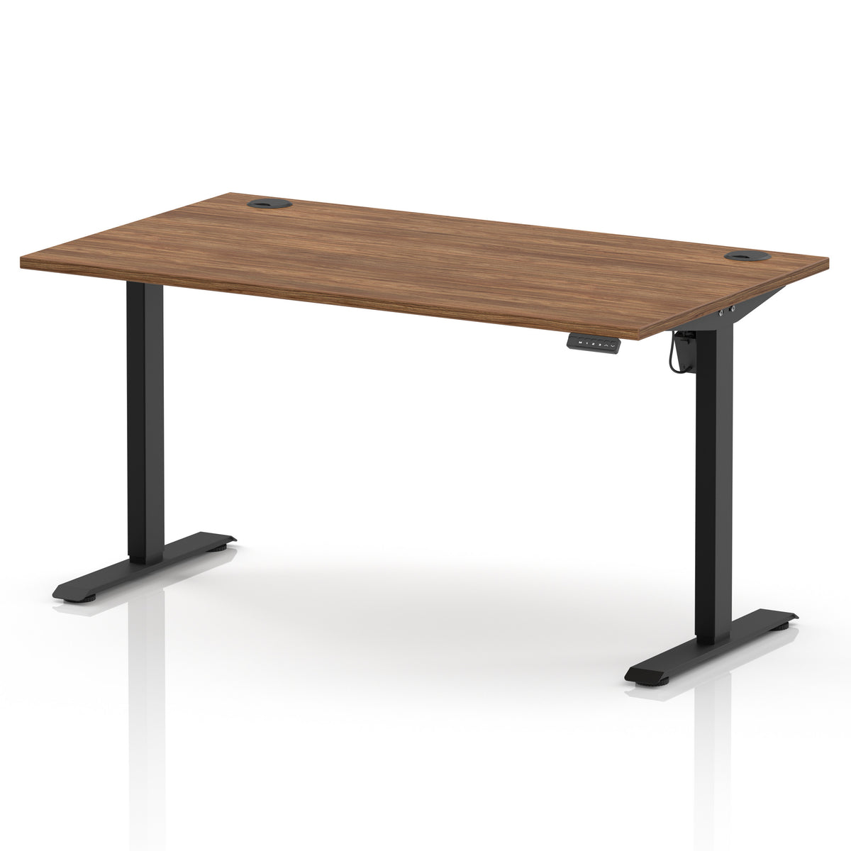Air Lite Height Adjustable Desk With Cable Ports 1400mm Walnut Black - Industrious Decor