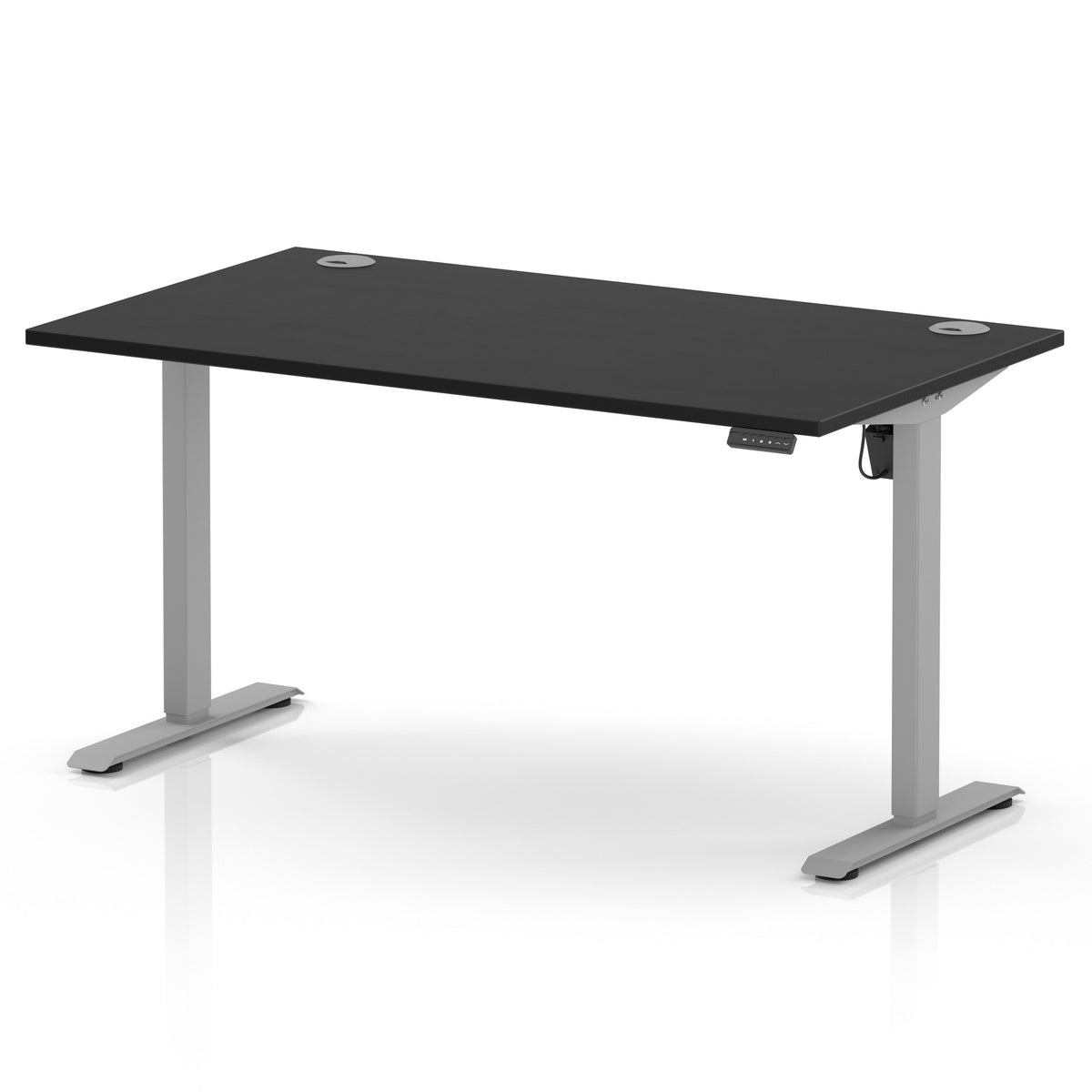 Air Lite Height Adjustable Desk With Cable Ports 1400mm Black Silver - Industrious Decor