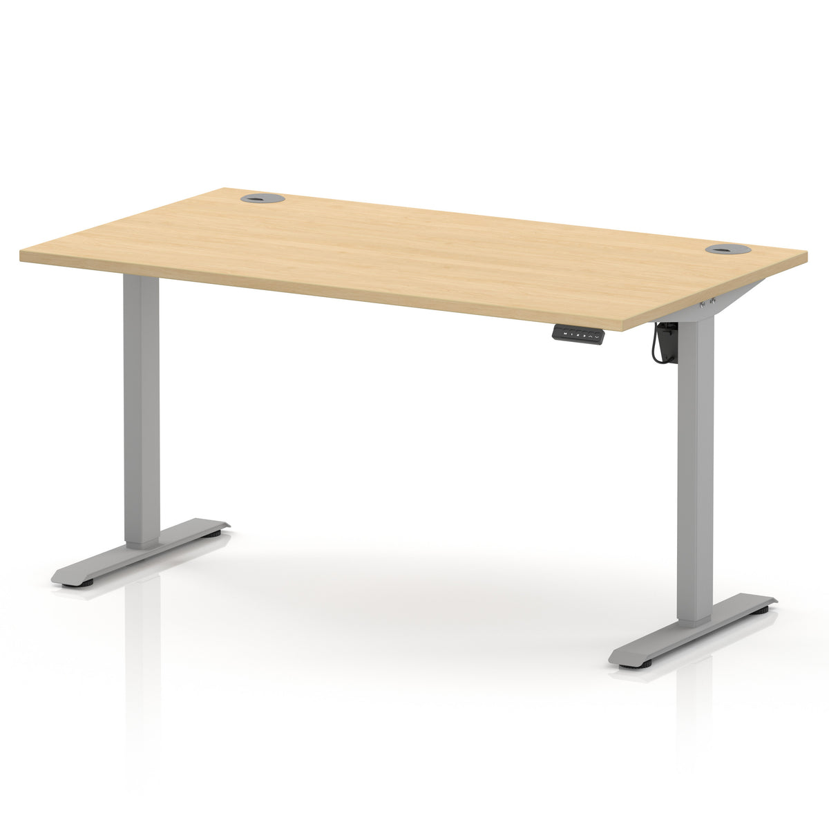 Air Lite Height Adjustable Desk With Cable Ports 1400mm Maple Silver - Industrious Decor