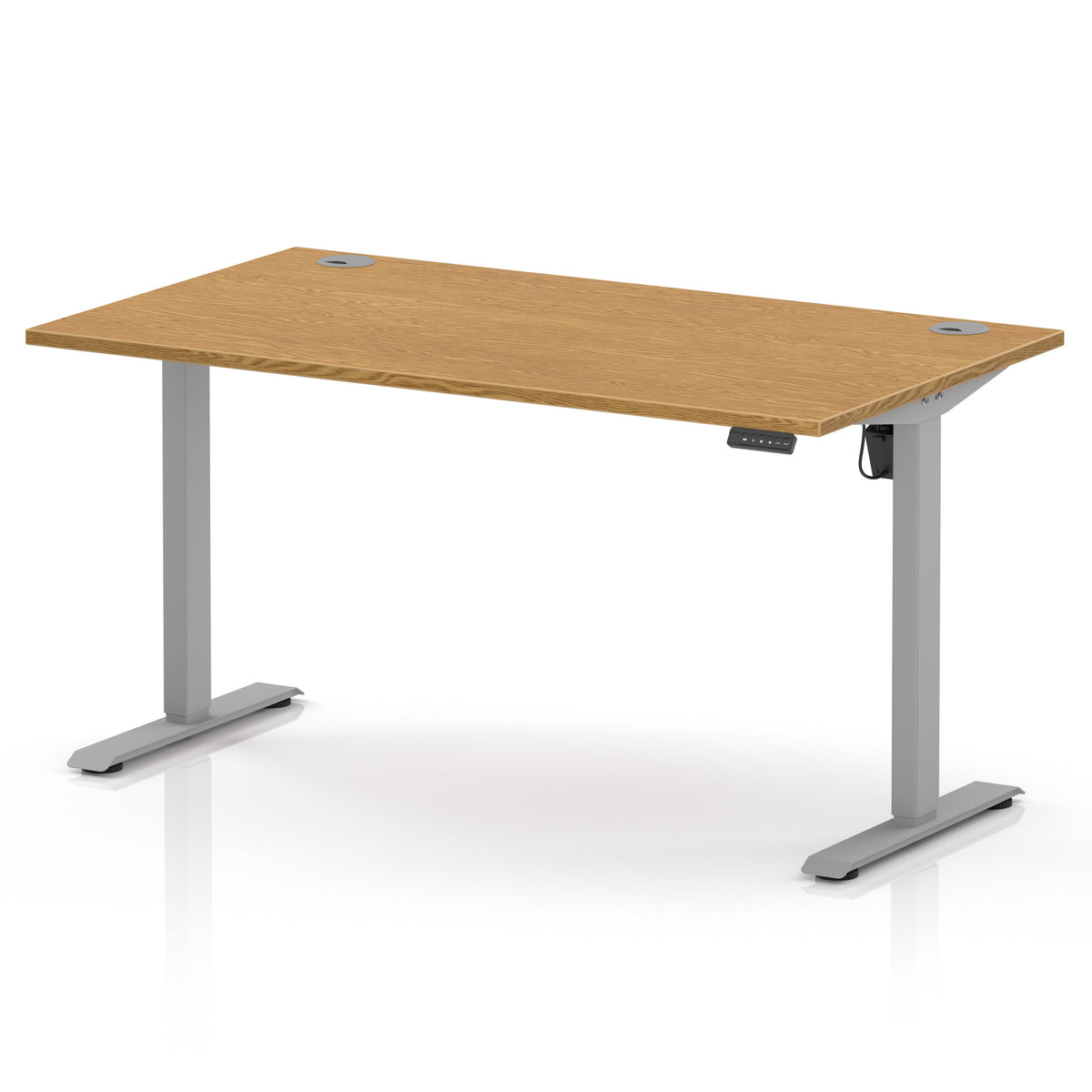 Air Lite Height Adjustable Desk With Cable Ports 1400mm Oak Silver - Industrious Decor