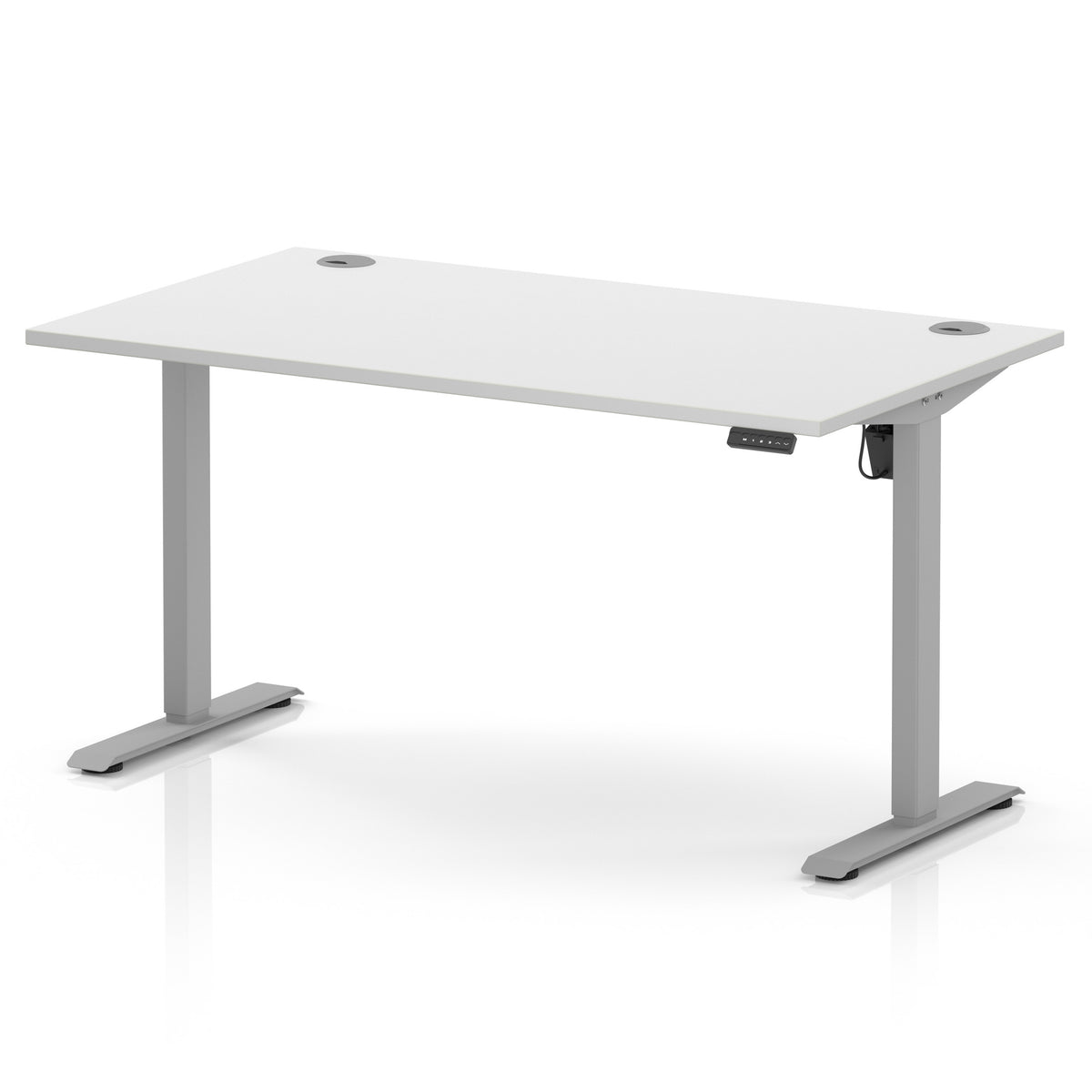 Air Lite Height Adjustable Desk With Cable Ports 1400mm White Silver - Industrious Decor