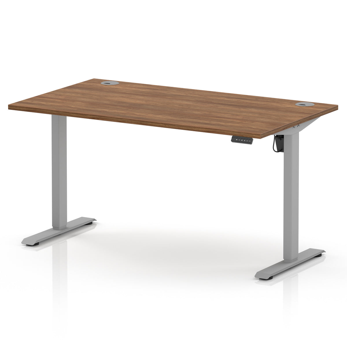 Air Lite Height Adjustable Desk With Cable Ports 1400mm Walnut Silver - Industrious Decor