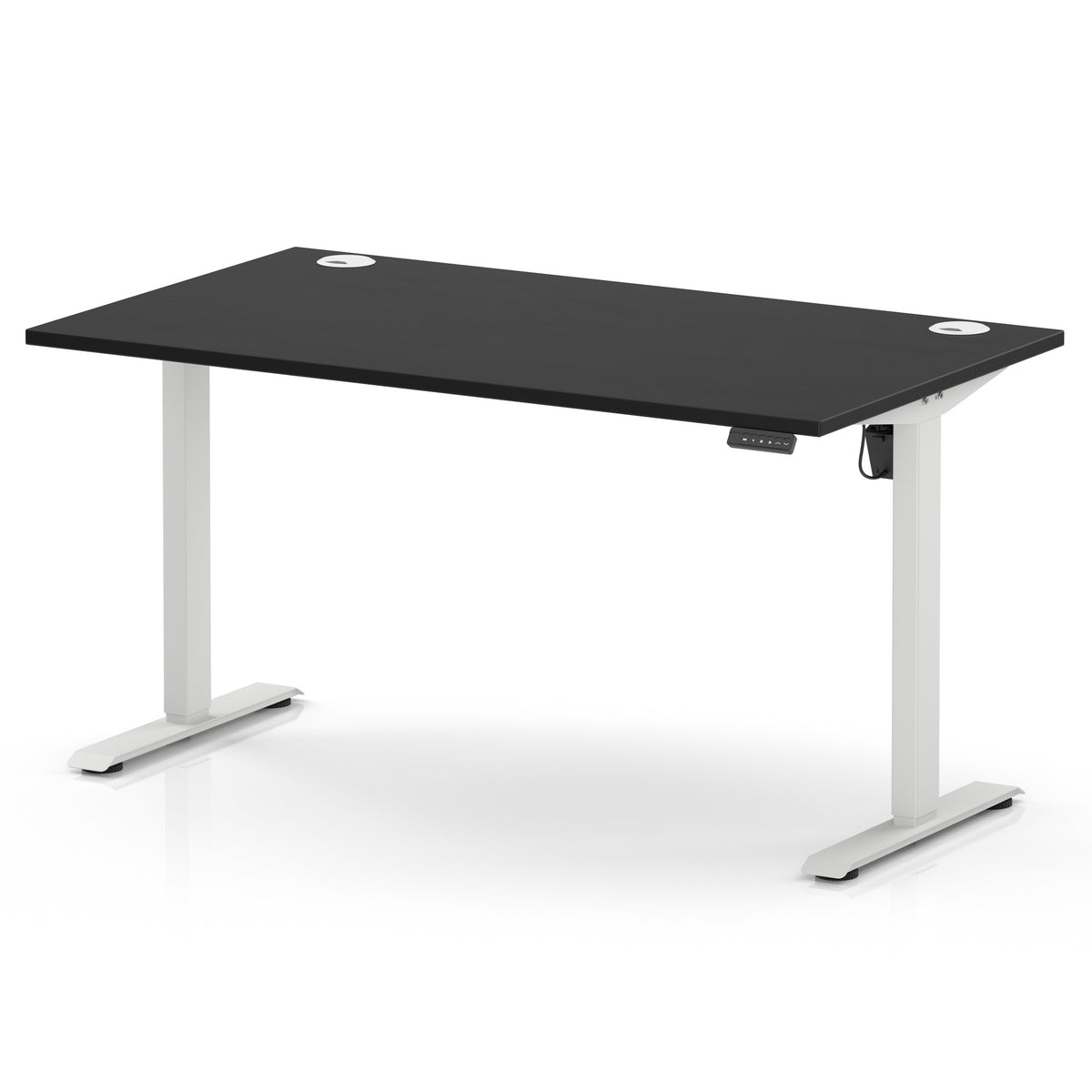 Air Lite Height Adjustable Desk With Cable Ports 1400mm Black White - Industrious Decor