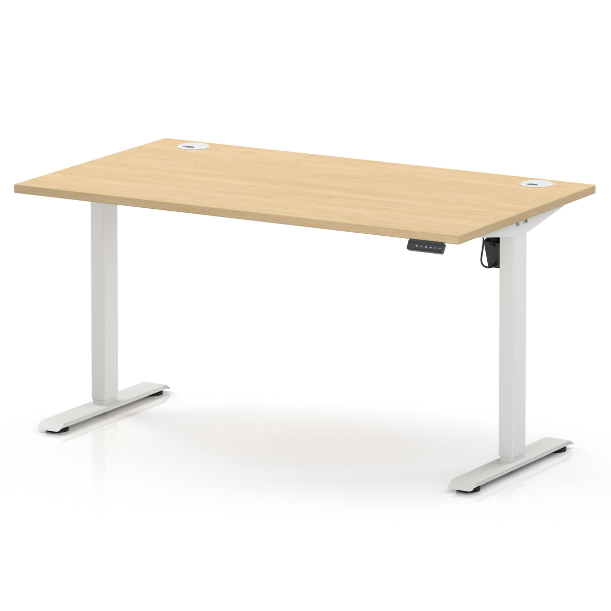 Air Lite Height Adjustable Desk With Cable Ports 1400mm Maple White - Industrious Decor