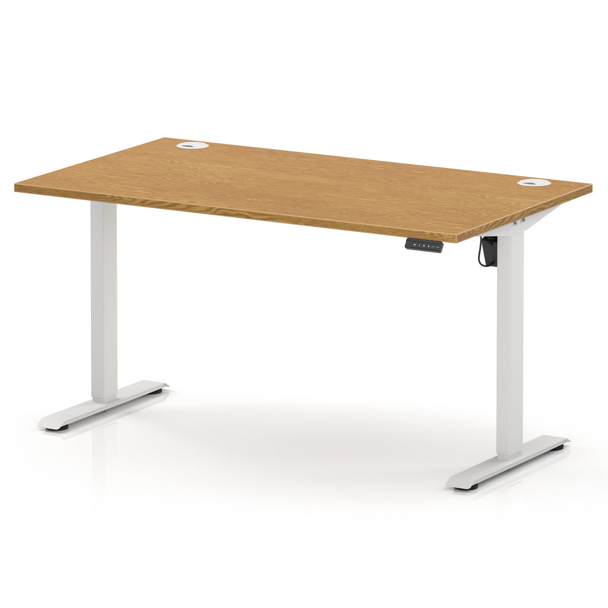 Air Lite Height Adjustable Desk With Cable Ports 1400mm Oak White - Industrious Decor
