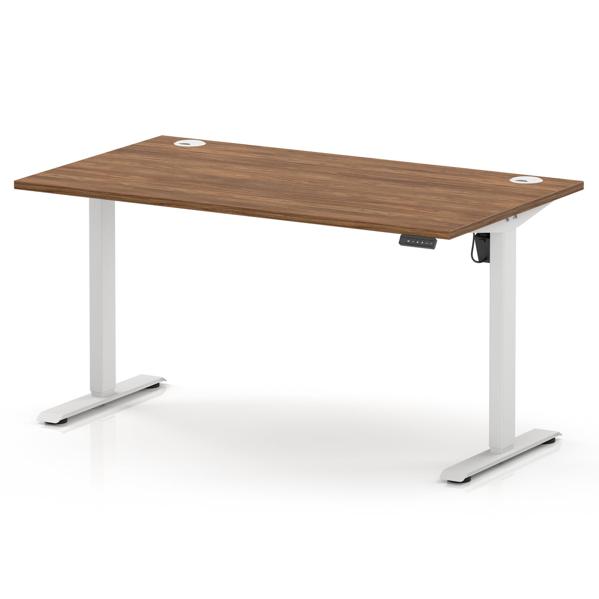 Air Lite Height Adjustable Desk With Cable Ports 1400mm Walnut White - Industrious Decor