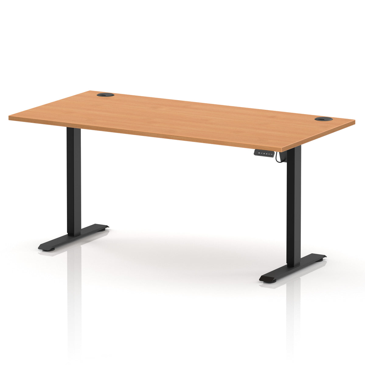 Air Lite Height Adjustable Desk With Cable Ports 1600mm Beech Black - Industrious Decor