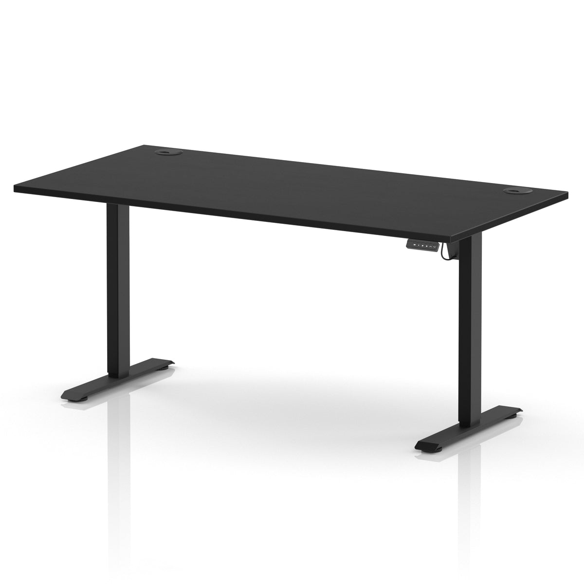 Air Lite Height Adjustable Desk With Cable Ports 1600mm Black Black - Industrious Decor