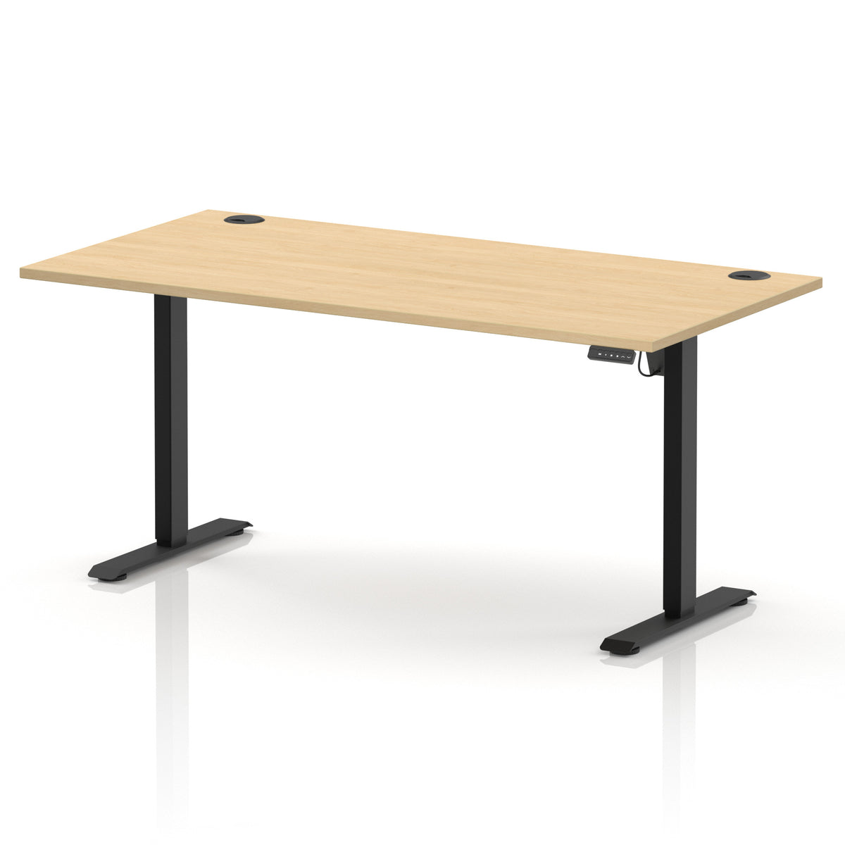 Air Lite Height Adjustable Desk With Cable Ports 1600mm Maple Black - Industrious Decor