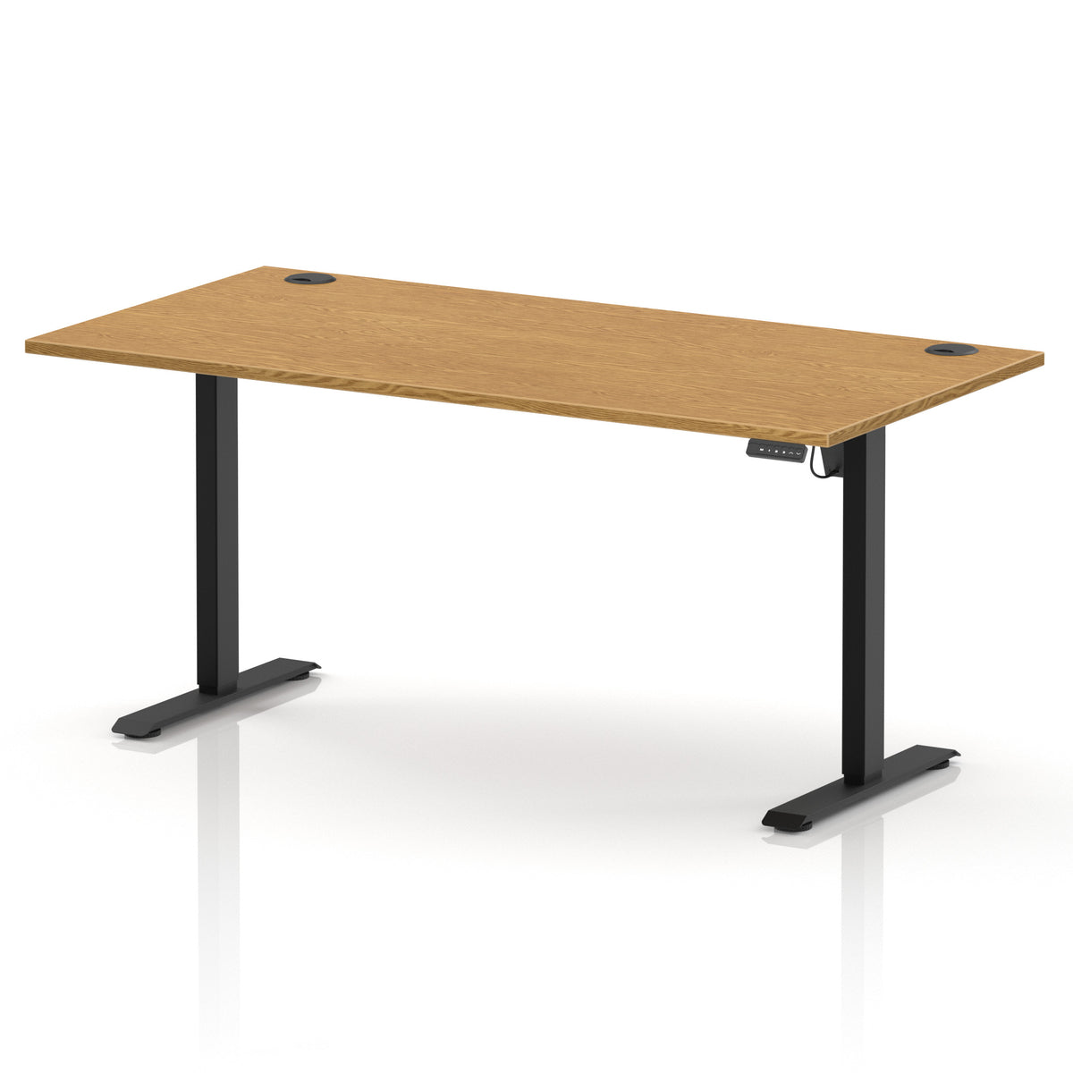 Air Lite Height Adjustable Desk With Cable Ports 1600mm Oak Black - Industrious Decor