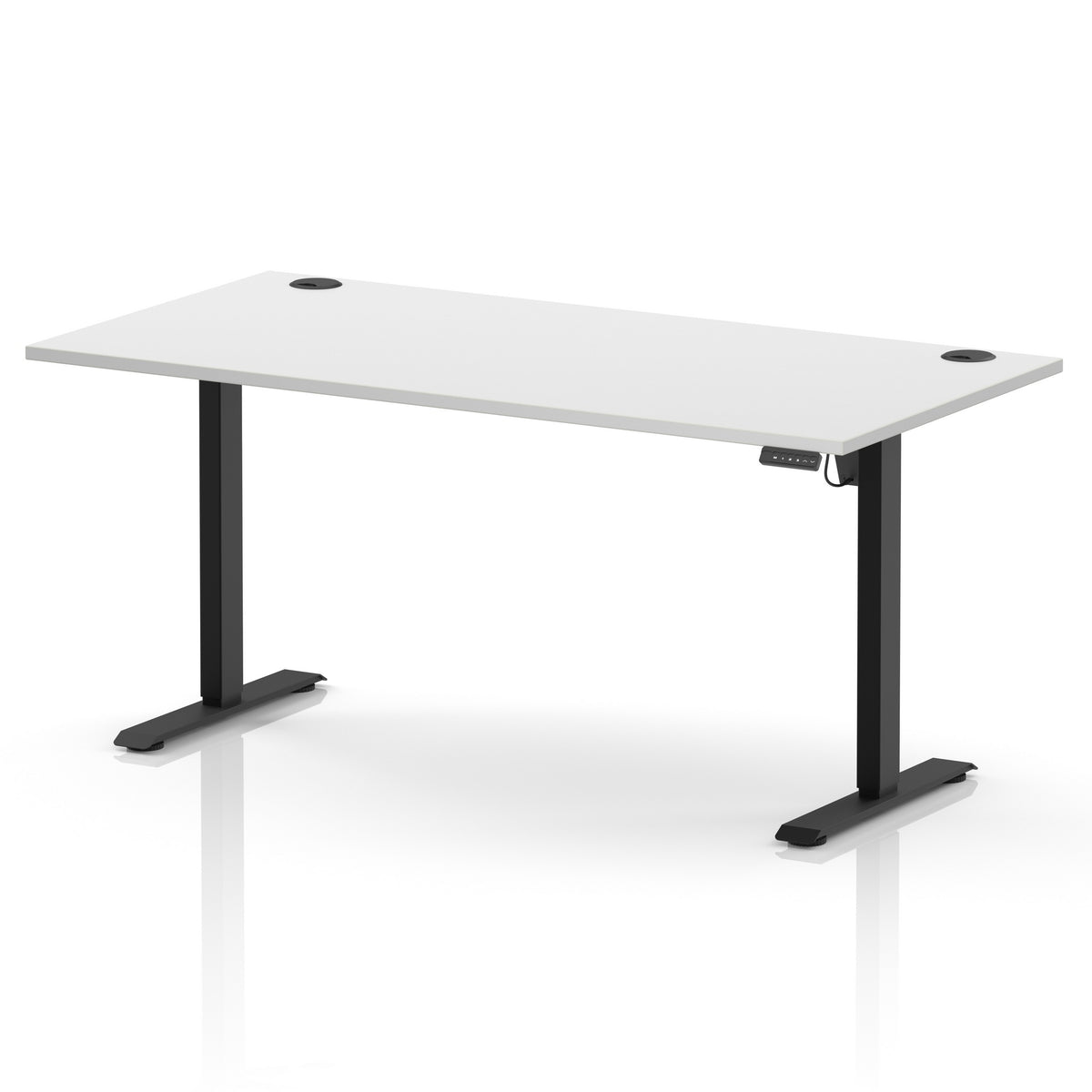 Air Lite Height Adjustable Desk With Cable Ports 1600mm White Black - Industrious Decor