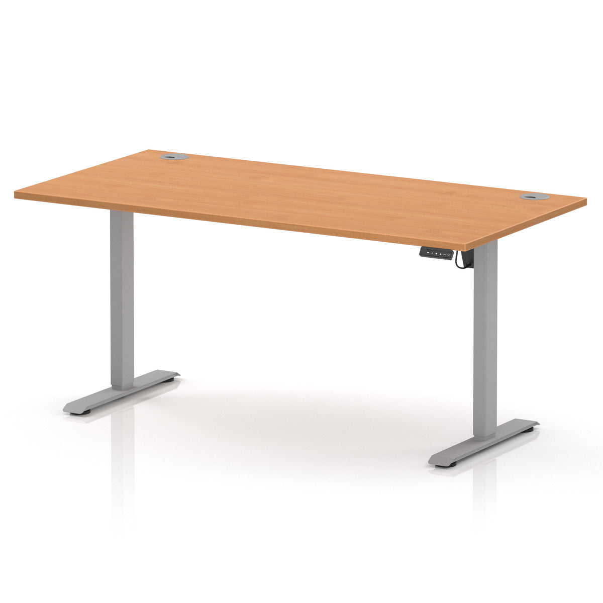 Air Lite Height Adjustable Desk With Cable Ports 1600mm Beech Silver - Industrious Decor