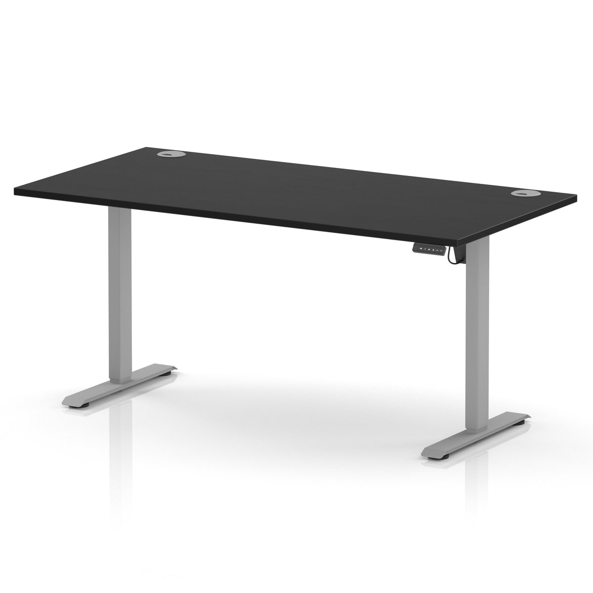 Air Lite Height Adjustable Desk With Cable Ports 1600mm Black Silver - Industrious Decor