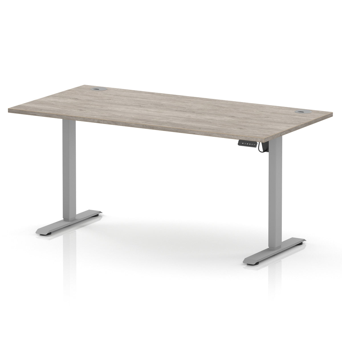 Air Lite Height Adjustable Desk With Cable Ports 1600mm Grey Oak Silver - Industrious Decor