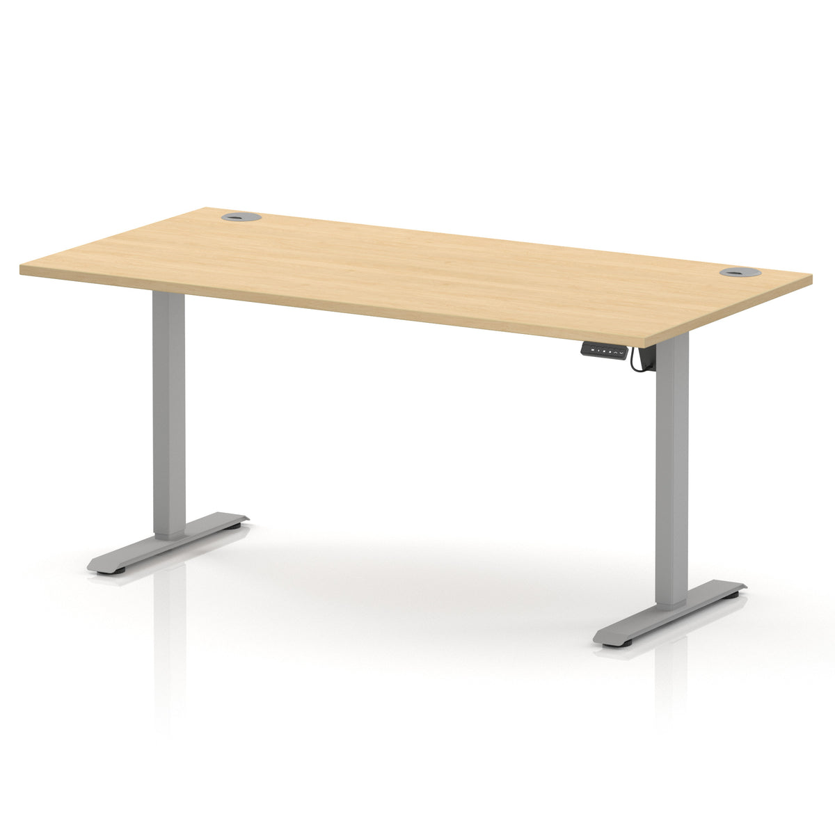 Air Lite Height Adjustable Desk With Cable Ports 1600mm Maple Silver - Industrious Decor