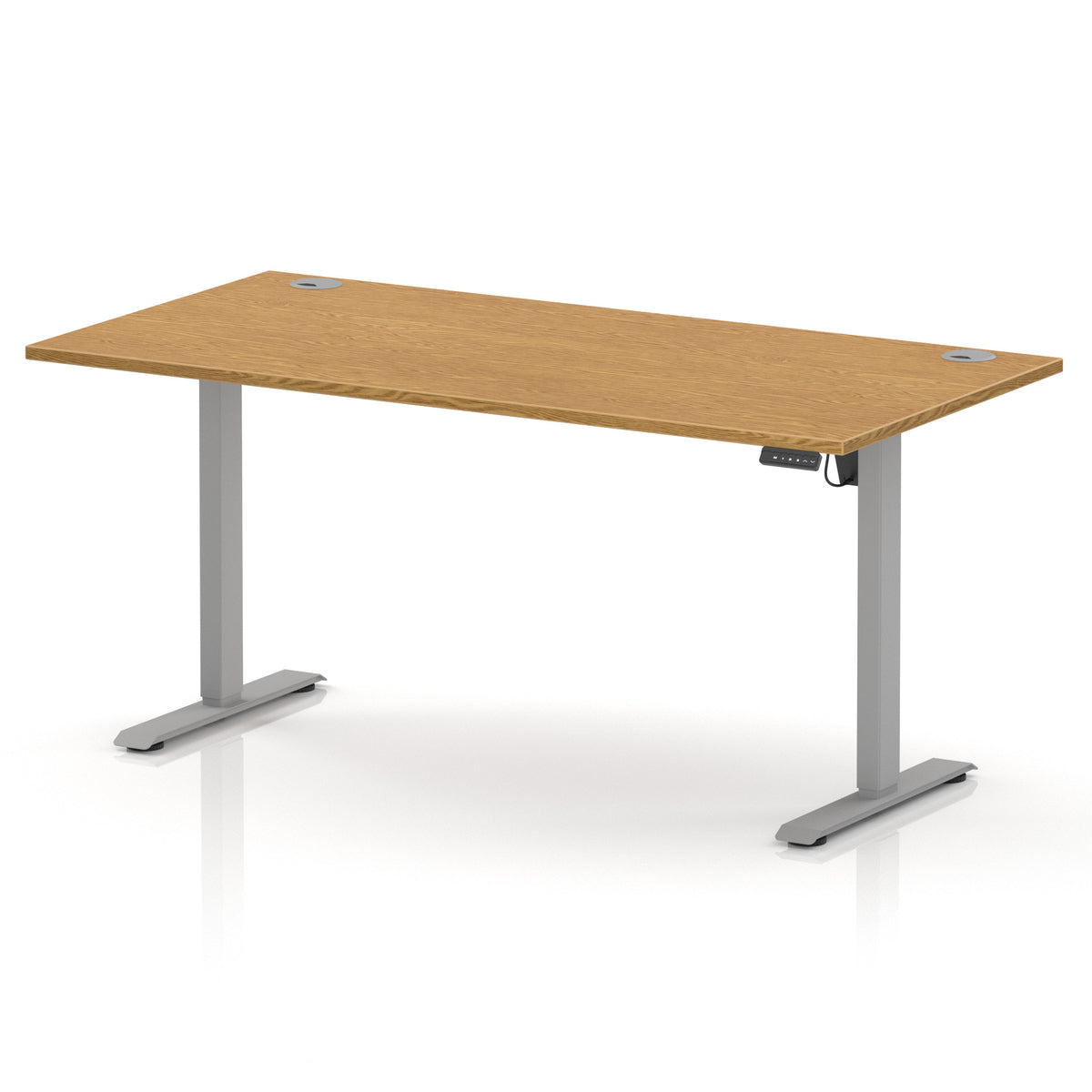 Air Lite Height Adjustable Desk With Cable Ports 1600mm Oak Silver - Industrious Decor