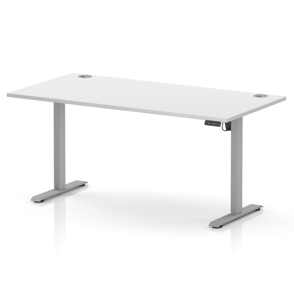 Air Lite Height Adjustable Desk With Cable Ports 1600mm White Silver - Industrious Decor